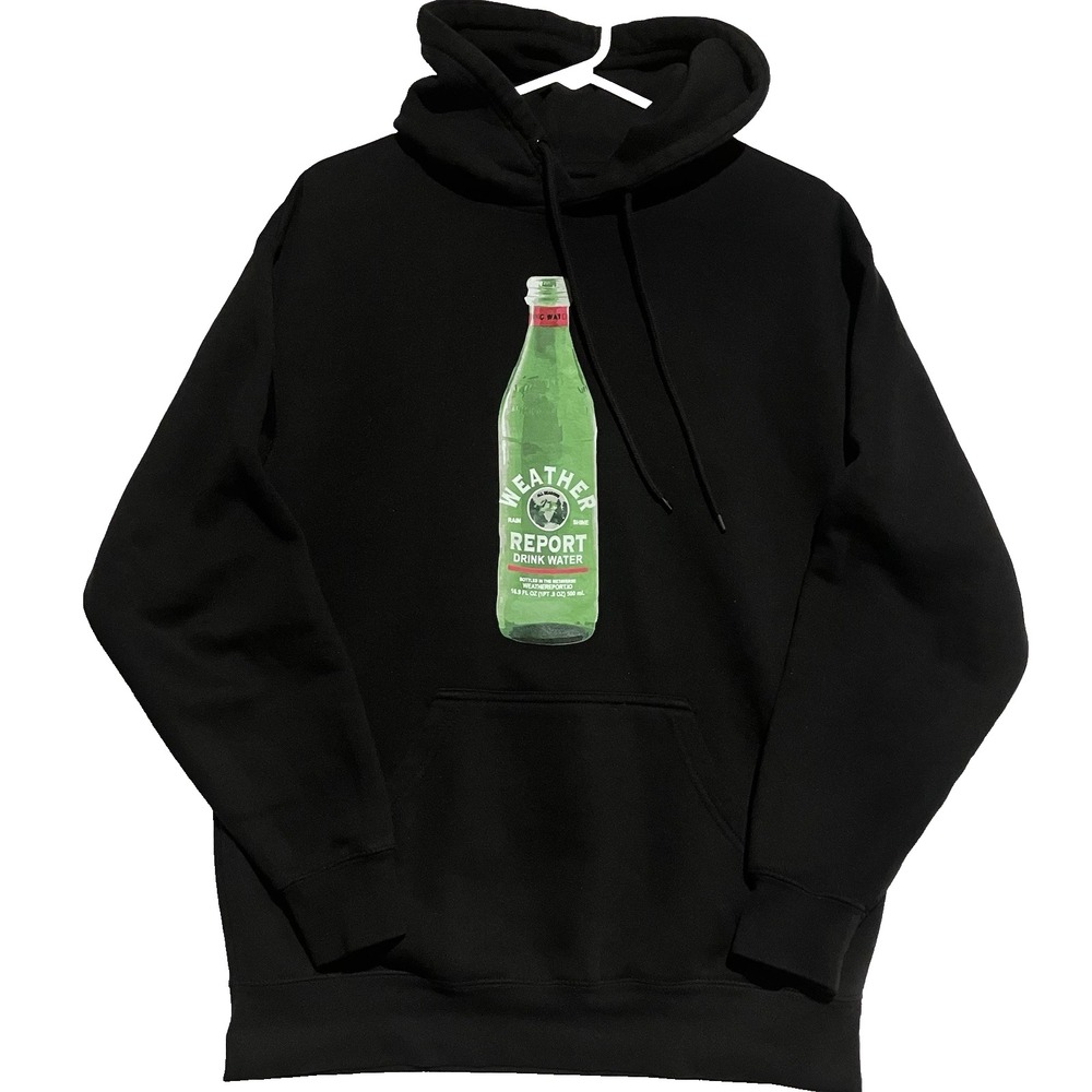 Weather Report Drink Water Graphic Black Fleece Hoodie Men's Size M Pullover